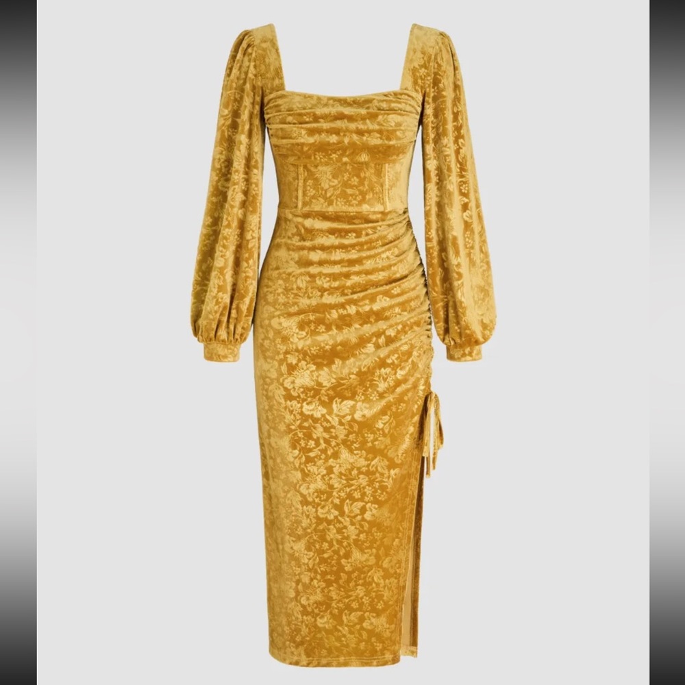 Yellow Gold Velvet Dress NWT